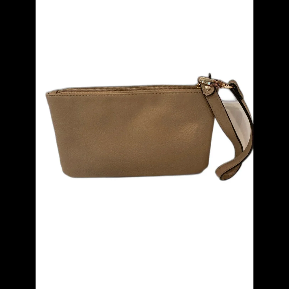Cato Makeup Cosmetics Accessories Bag Tan Zipper Close Inside Pocket Travel